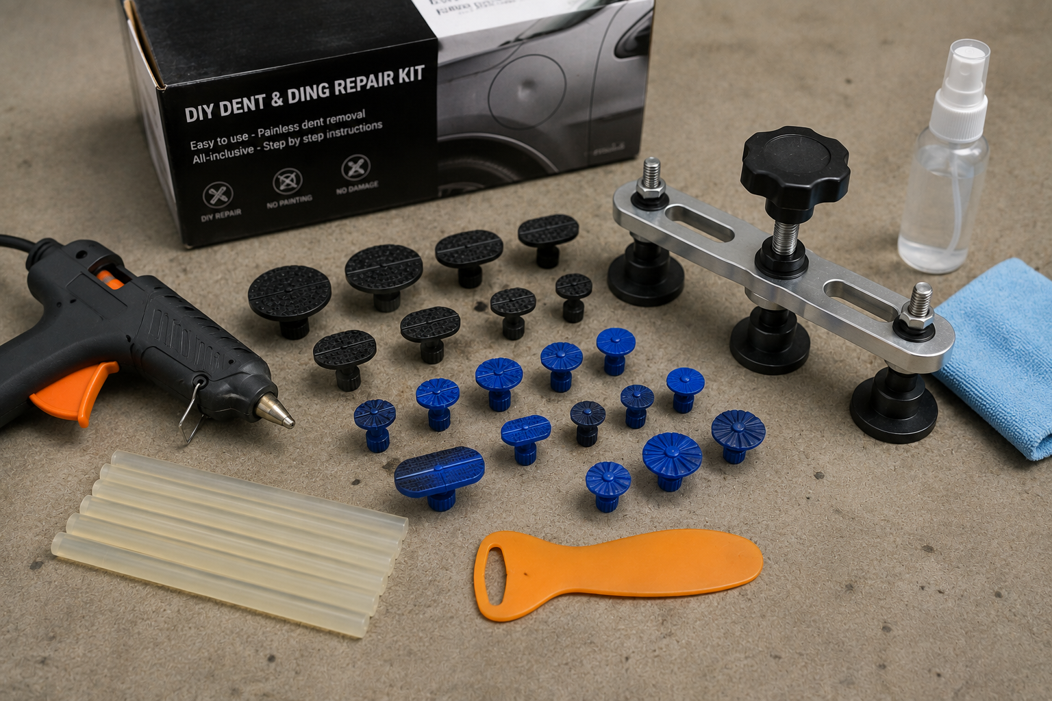 DIY dent repair kit setup