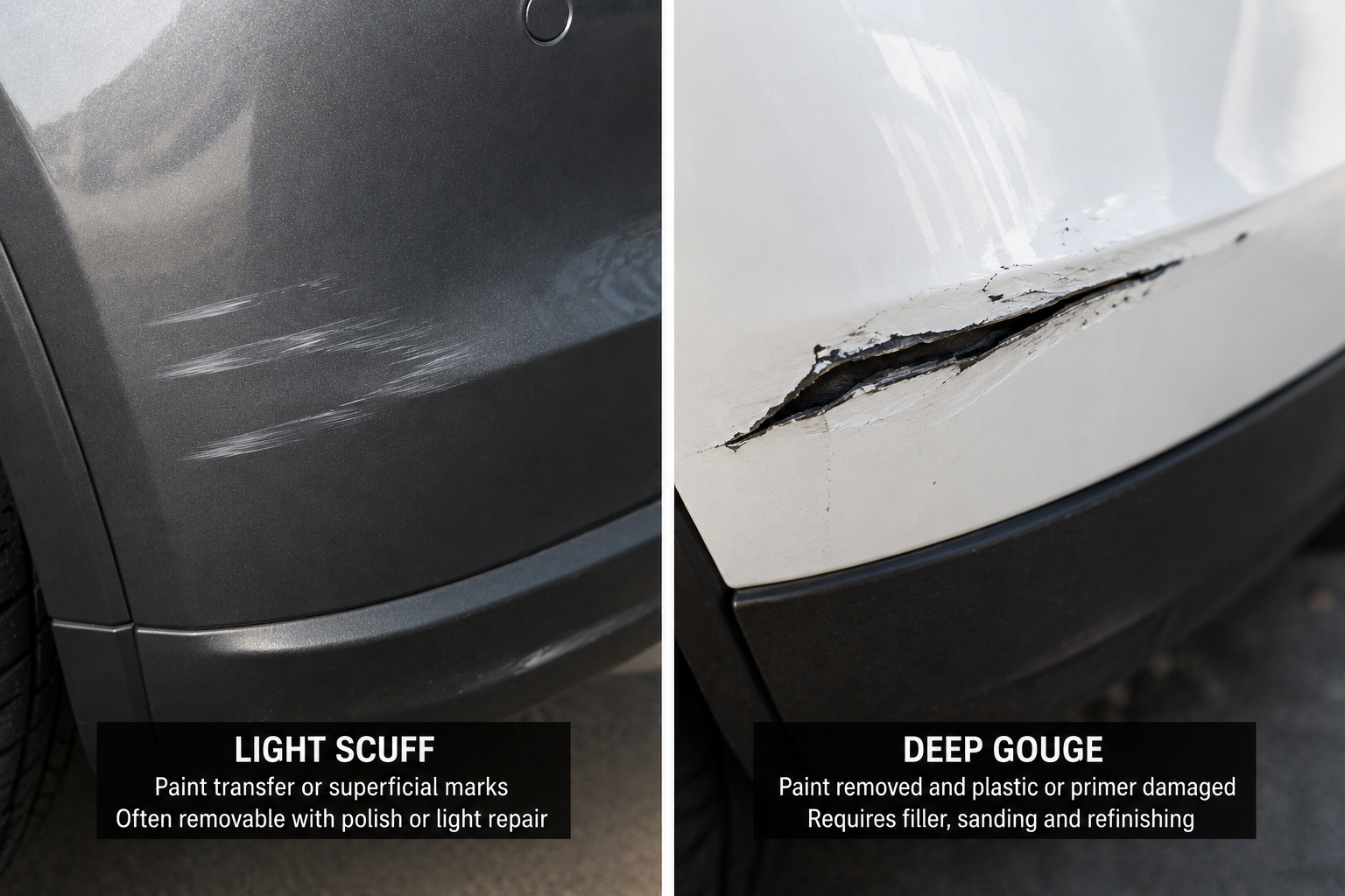 Light scuff vs deep gouge comparison